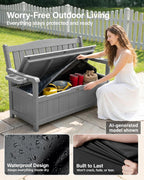 YEFU Outdoor Storage Bench for Patio: Heavy Duty Garden Bench with 96° High Backrest & Oversized Seating - Weatherproof HIPS Patio Benches with Storage for Porch Backyard Park Room, Grey
