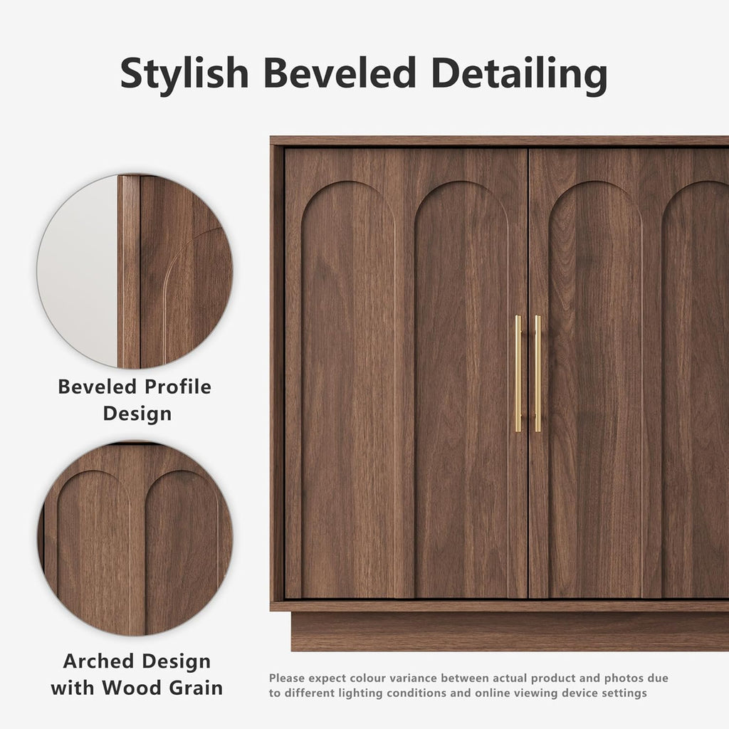 FORTUNETEC Sideboard Buffet Cabinet with Storage, Mid Century Modern Accent Cabinet with Arched Doors, Modular Media Console, Minimalist Credenza for Living Room Kitchen Dining Room Entryway, Walnut