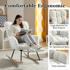 Modern Nursery Rocking Chair Teddy Upholstered, Comfy Glider Rocker with Retractable Footrest Armchair Padded Seat Reading Chair, Accent Side Chair for Living Room Bedroom Offices (Ivory-2)
