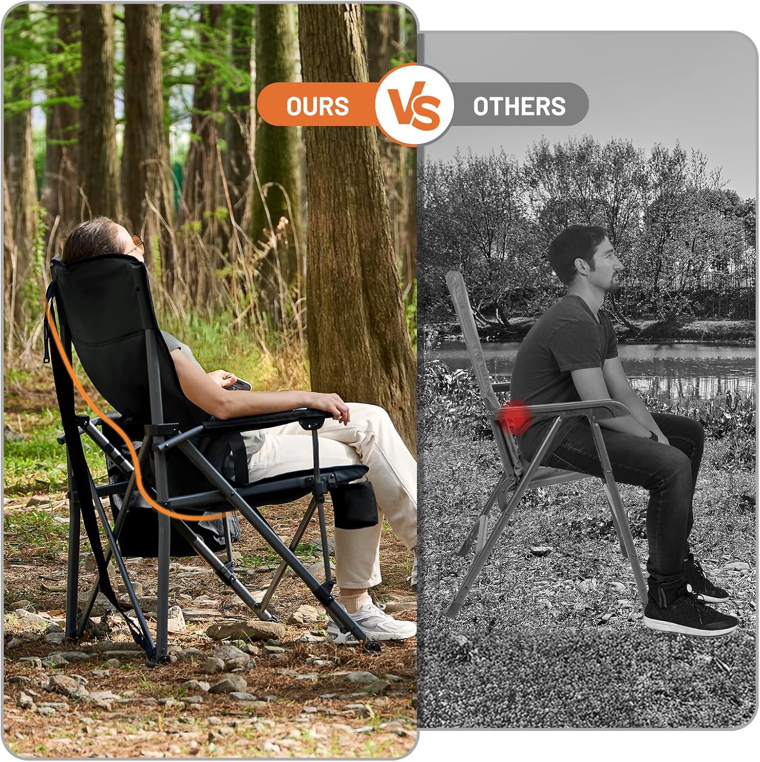 Timber Ridge Aluminum Oversized Camping Chair with Lumbar Support up to 500lbs, Heavy Duty Folding High Back Chair for Adults, Cup Holder, Cooler Bag, Side Pocket, 2 Pack