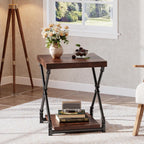 Tribesigns Solid Wood End Side Table with Storage Space for Living Room, Small Wood Nightstand for Bedroom, Dark Brown