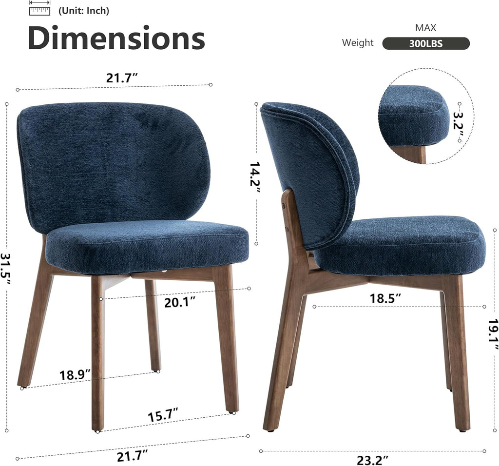YOUNIKE Dining Chair with Back Single Mid Century Modern Kitchen Chair Boucle Fabric Upholstered Armless Chair 20" Wide Padded Seat with Wooden Legs for Kitchen Dining Living Room Bedroom Navy Blue