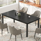 71 inch Long Rectangle Dining Table, MDF Top + Iron Legs with Rounded Corners, Modern Industrial Style Kitchen Table for 6-8 Persons, Black
