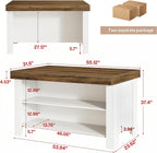 Tribesigns 55" Kitchen Island with Storage Shelves, 2-Tier Farmhouse Wood Counter Height Table with Seating, Large Stationary Island for Kitchen, Dining Room, Small Space (White)