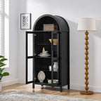 Polibi Arched Kitchen Cabinet with Light, Modern Retro 67" H Storage Display Cabinet with Adjustable Shelves & Glass Doors, for Living Room & Entryway,Black