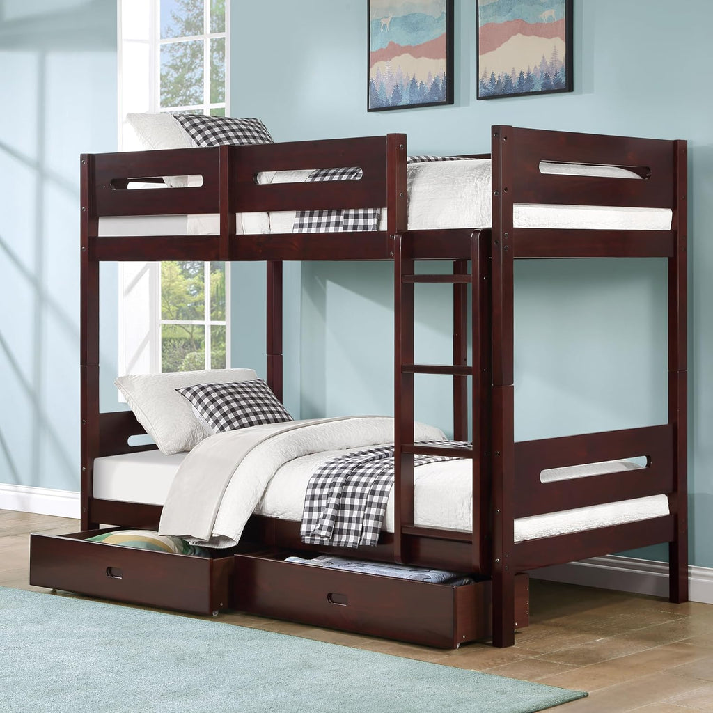 Espresso Twin,Twin Bunk Bed with Ladder