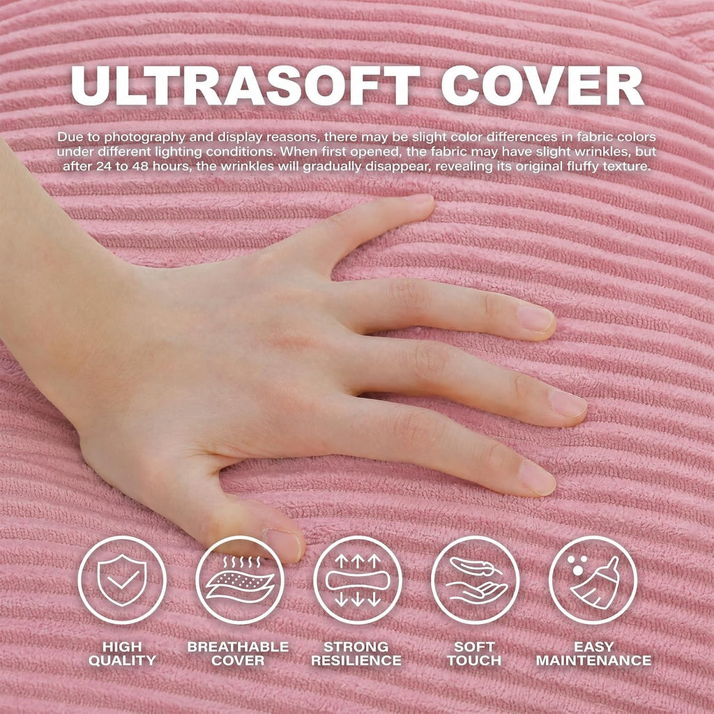 Bean Bag Chair for Adults Teens & Kids, Giant Round Bean Bag-XL | Memory Sponge Filling, Boneless Lounge Floor Sofa Chair with Handle & Non-Slip Base for Living Room Bedroom Balcony(Pink)