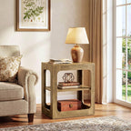 Tribesigns End Table with Storage Shelves, 3-Tier Side Table with Sturdy Base, Farmhouse Wooden Bedside Nightstand for Living Room, Bedroom, Rustic Brown