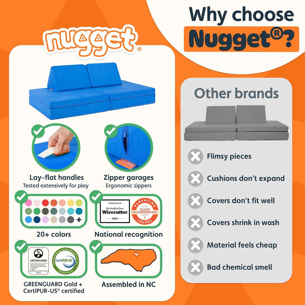 Nugget - The Original Play Couch for Kids - Modular Foam Children's Sofa for Playroom, Imagination, & Creative Open Ended Play - Washable & Convertible Playroom Furniture, Neptune