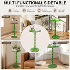Acrylic Side Table, End Table Round Top with Solid Post, Clear Modern End Tables, Small Pedestal Drink Tables, Small Spaces Home Decor for Living Room, Bedroom, Balcony Green