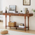 63'' Fluted Console Table with Drawers, Narrow Skinny Entryway Tables with Open Storage, Wooden Sofa Table Behind Couch, Foyer Accent Table for Living Room, Hallway, Entrance (Walnut)