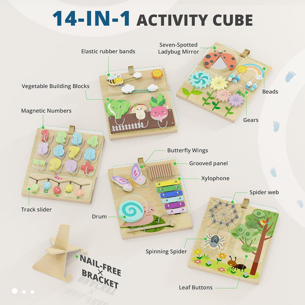 BlueWood Pikler Triangle Set Blue with Cushion and Wooden Busy Board