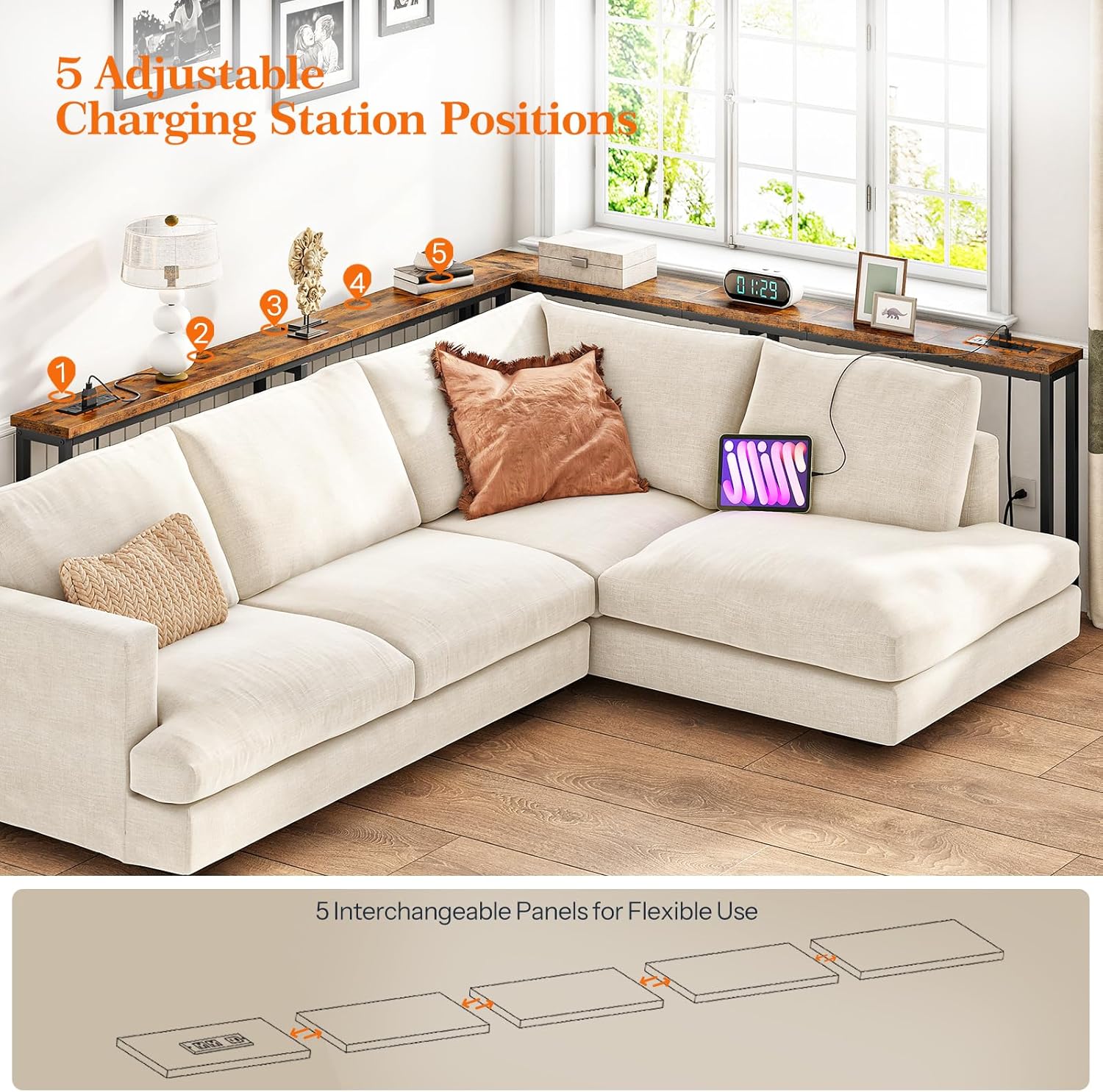 HOOBRO 70.9" Narrow Console Table with Charging Station, 5.9" Slim Sofa Table Behind Couch, 2 AC Outlets & USB-C Ports, Long Entryway Tables, for Hallway, Livingroom, Rustic Brown BF185UXG01G1