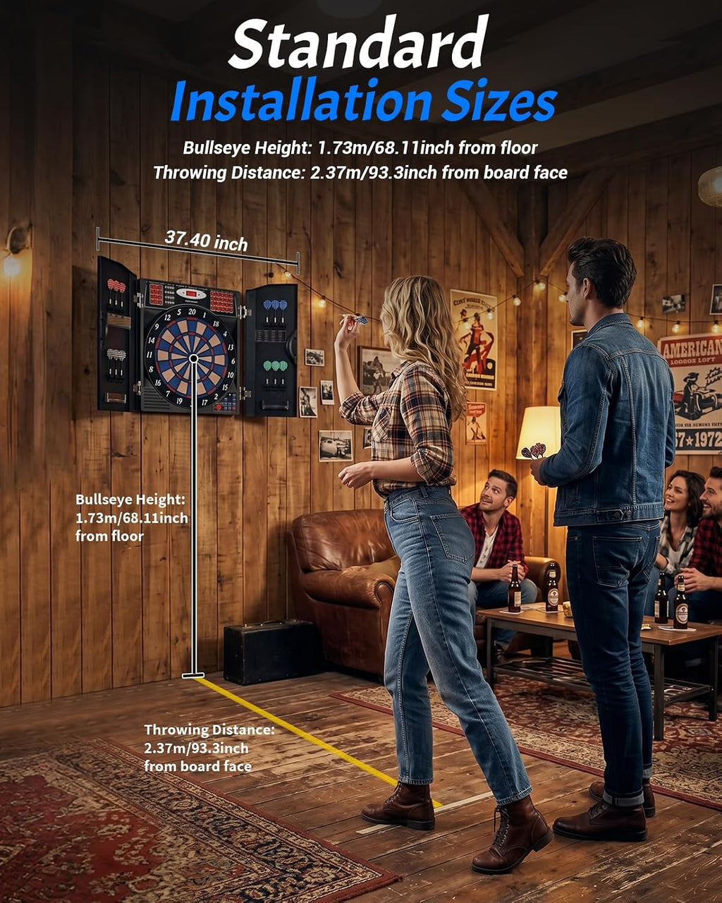 WIN.MAX Electronic Dart Board Cabinet Set for Adults, Black | LED Scoring, 38 Games & 211 Variants, Up to 16 Players, 12 Darts+40 Tips, Wall Mount for Home Bar Game Room Man Cave