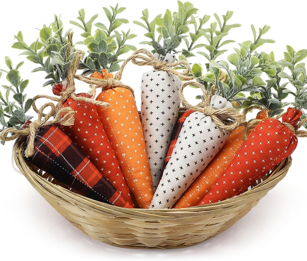 Skylety 8 Pcs Easter Carrot Fabric Artificial Carrot Rustic Nonwoven Stuffed for Farmhouse Spring Easter Baskets Decor Vase Filler Decor Tiered Tray Decoration (Vintage Color)