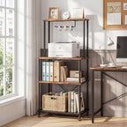 SUPERLELE 4-Tier Bakers Rack, Coffee Bar Table with Paper Holder, Rustic Brown Kitchen Storage Shelf Microwave Stand, Reinforced Industrial Standing Rack for Home Kitchen, 23.6 x 13 x 49.2 Inches