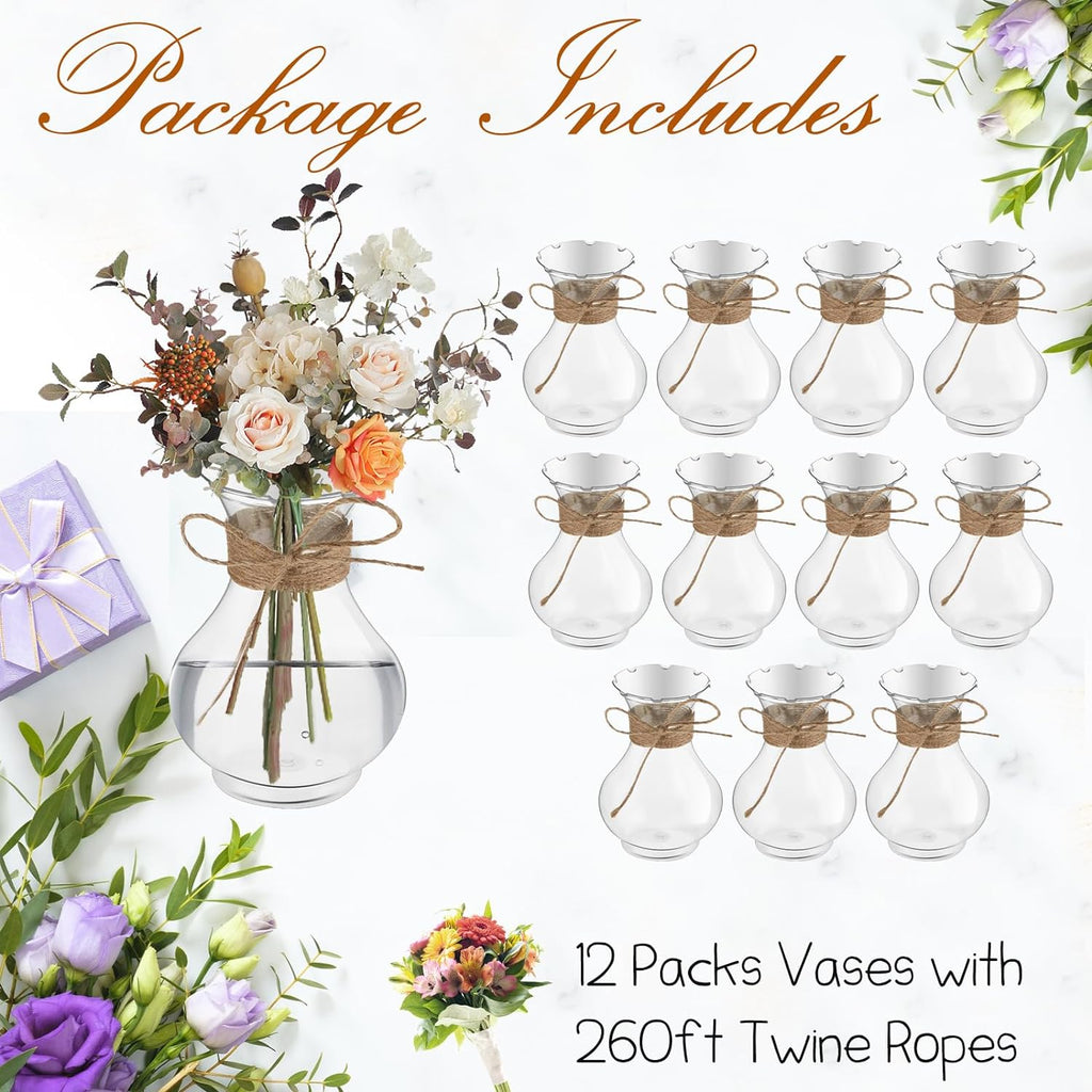 Bokon 5.7" Plastic Small Vases for Centerpieces, Plastic Bud Vase Bulk, Hyacinth Avocado Growing Vases, Tiny Flower Bulb Plant Propagation Containers for Wedding Living Room Table Decorations(12 Pcs)