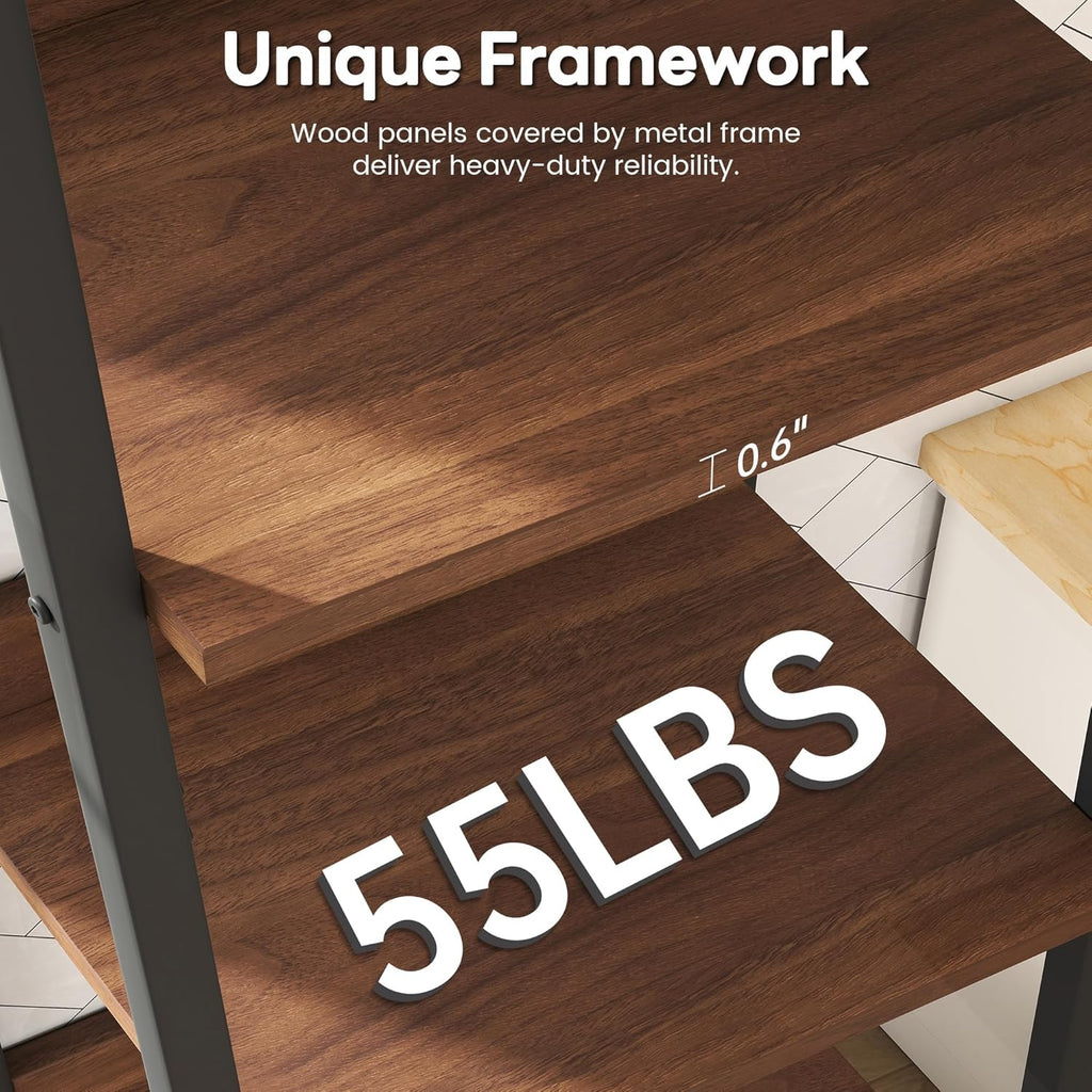 Ladder Shelf, 4 Tier Bookshelves, Open Bookcase,Home Office Storage Organizer, Free-Standing Shelf Unit for Bedroom,Living Room&Home Office, Walnut