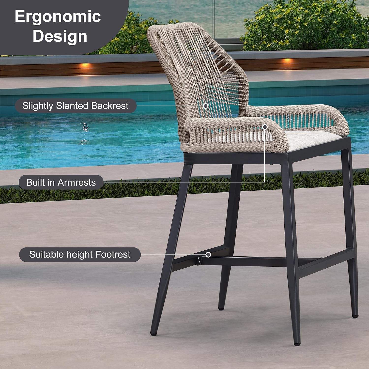 PURPLE LEAF 4 Pieces Counter Height Bar Stools Patio Boho Rattan Barstools Aluminum Woven Bar Chairs with Cushions for Outdoor Kitchen Island Garden