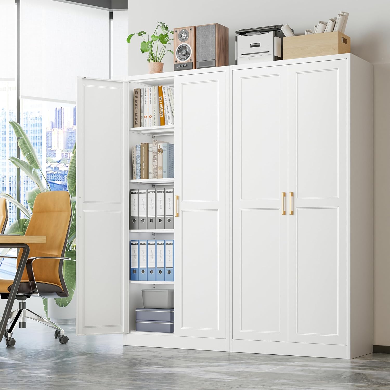 71" Tall Metal Storage Cabinet, Kitchen Pantry Storage Cabinets with Doors and 4 Shelves, White Pantry Cabinet, Utility Kitchen Cupboard, Large Steel Cabinets for Dining, Office, Living Room