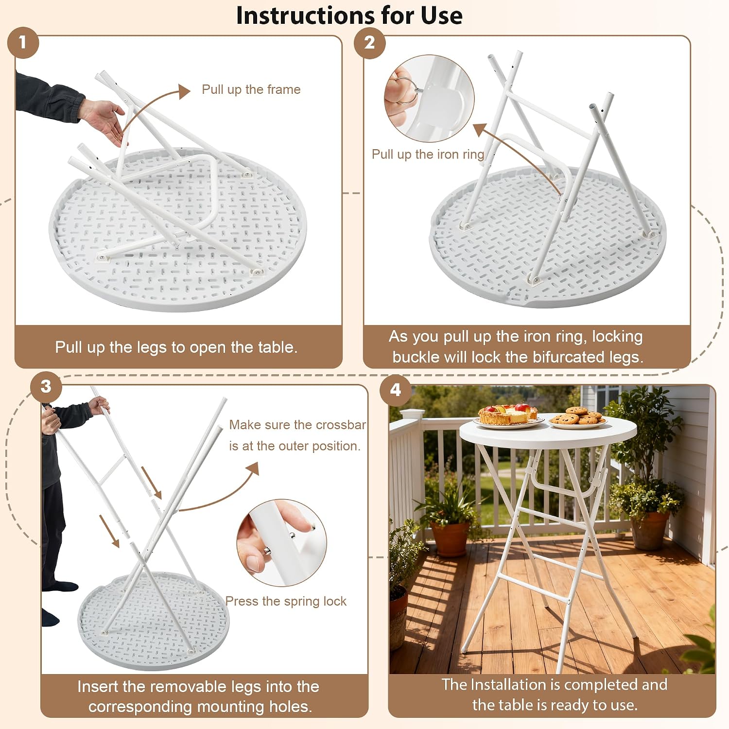 Folding Round Table, 32in Cocktail Table, High Top Table with Removable Legs, Foldable Bar Tables, Pub Tables for Weddings, Parties,Patio, Business Events (White, 32" Round - Set of 2)
