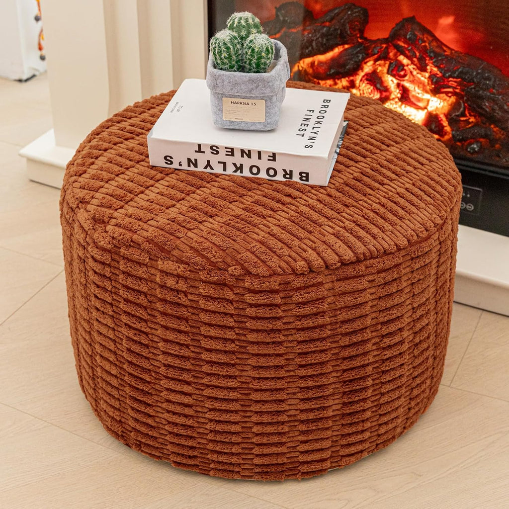 Asuprui Ottoman Foot Rest, Round 20x14 in, Burnt Orange, Leg Rest for Couch | Footstool Ottoman,Stuffed Pouf Ottoman,All-One Foam Filler, Foot Rest,Beanbag Chair,Floor Pouf Storage Solution,Wedding Party