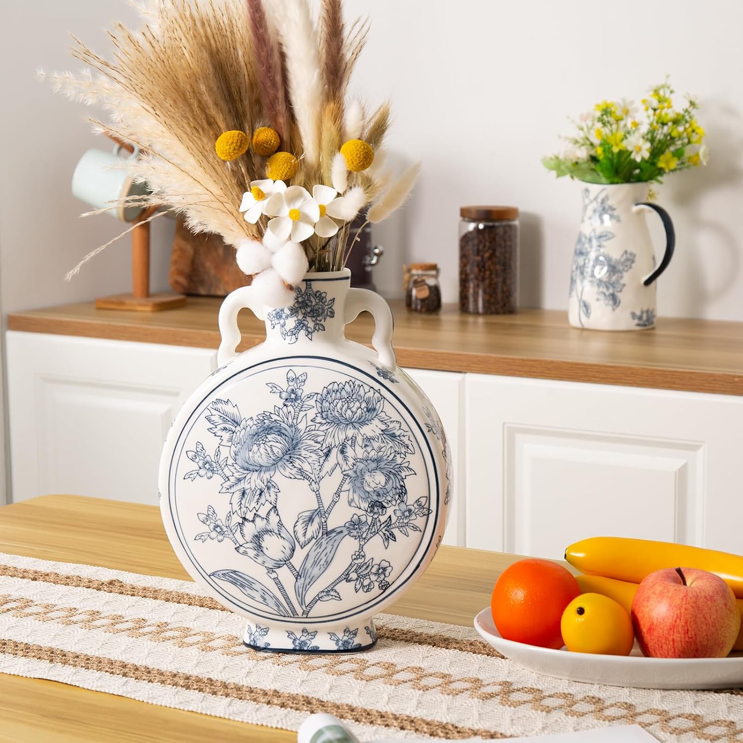 Blue and White Vase for Home Decor, Chinoiserie Vase Decor, Ceramic Large Vases, Flowers and Branches