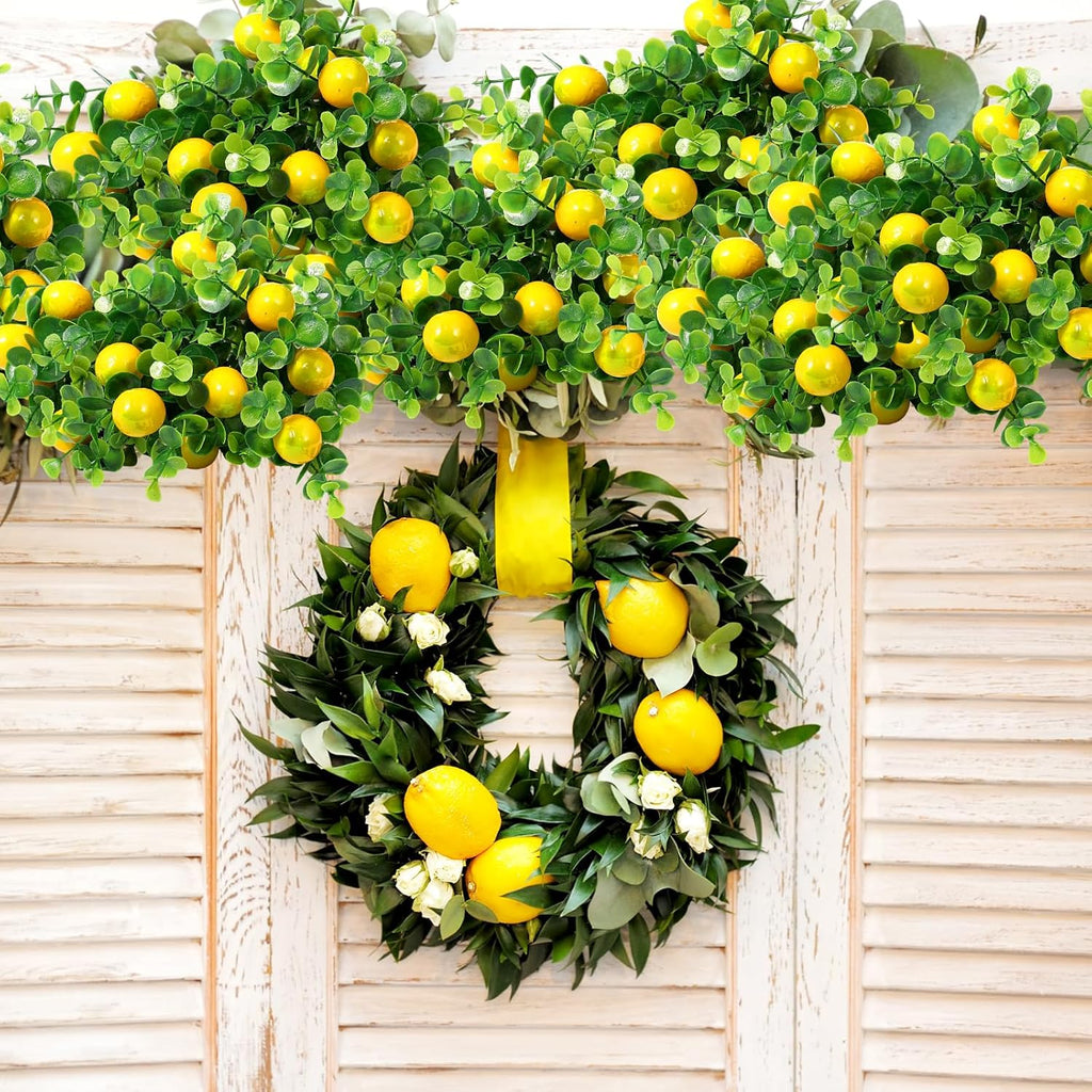 Tigeen 12 Pack Lemon for Decoration Fake Lemon Branches Artificial Vivid Yellow Faux Lemons Tables Centerpiece for Kitchen Stem Fruits for Home Spring Summer Decor