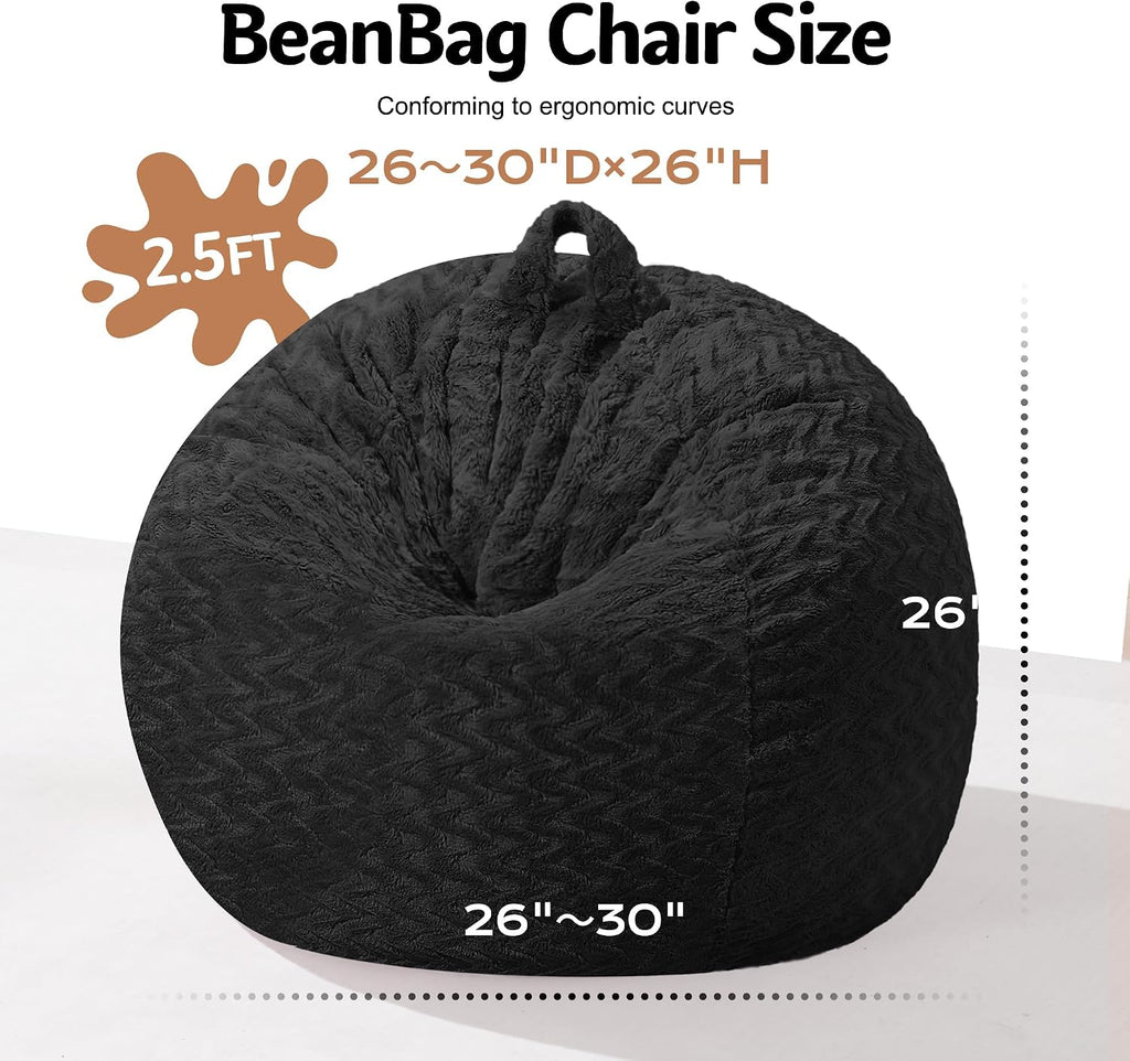 2FT Bean Bag Chair,Giant Bean Bag Chairs for Adults,Big Bean Bags with Memory Foam Filled, Large Beanbag Chairs with Chevron Plush Cover-Black