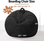 2FT Bean Bag Chair,Giant Bean Bag Chairs for Adults,Big Bean Bags with Memory Foam Filled, Large Beanbag Chairs with Chevron Plush Cover-Black