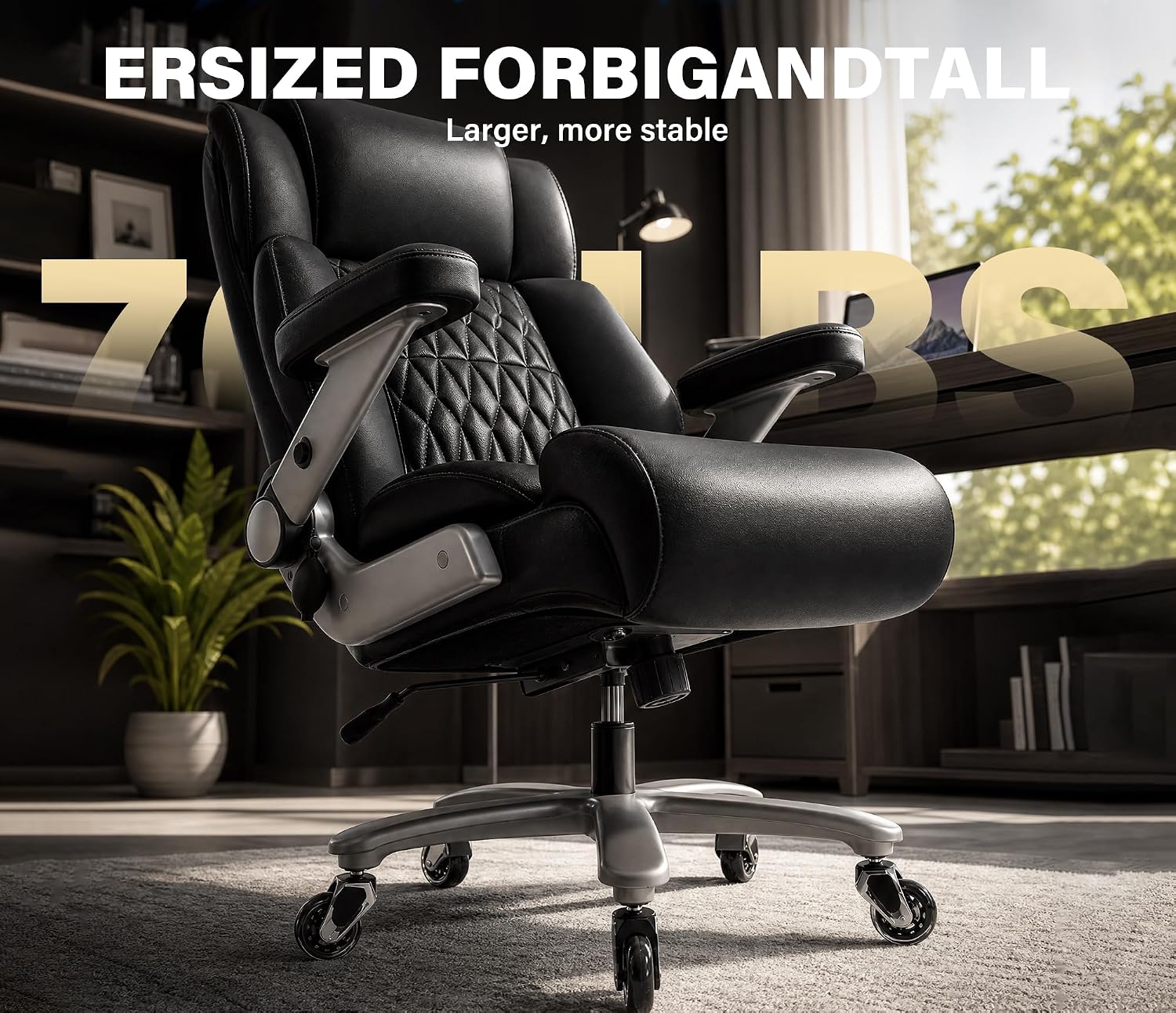 Big and Tall 700lbs Office Chair - Adjustable Lumbar Support 3D Flip Arms Heavy Duty Metal Base&Wheels, High Back Large Executive Computer Desk Chair, Thick Padded Ergonomic Design for Back Pain