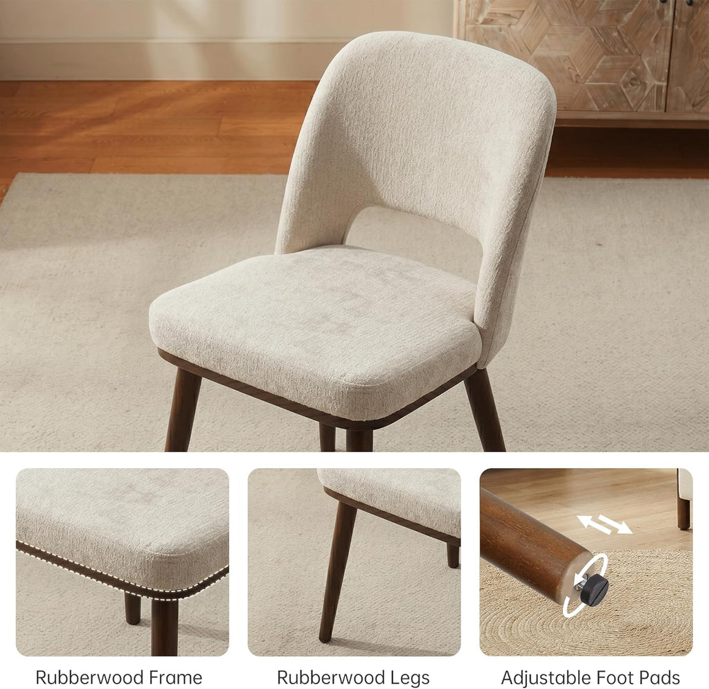 Usaint Wooden Dining Chairs Set of 4, 19.3" Modern Upholstered Fabric Side Dining Room Chair with Ergonomic Curved Backrest for Kitchen Dining Room and Restaurant, Khaki