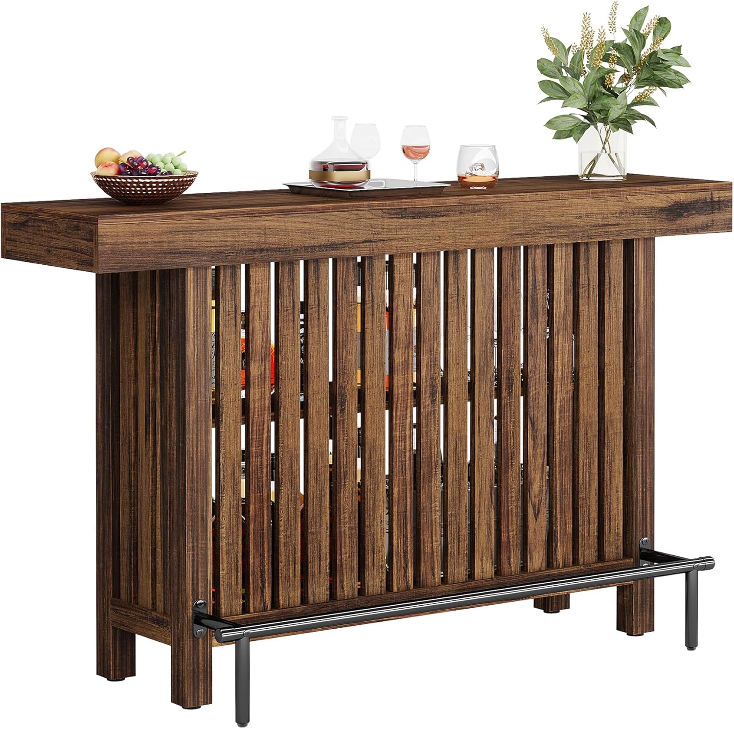Tribesigns Large 2-Tier Bar Table, 63-Inch Mini Pub Table with Footrest, Rectangular Modern Coffee Bar Cabinet Counter Height Table for Home Kitchen, Bistro, Dining Room, Living Room, Rustic Brown