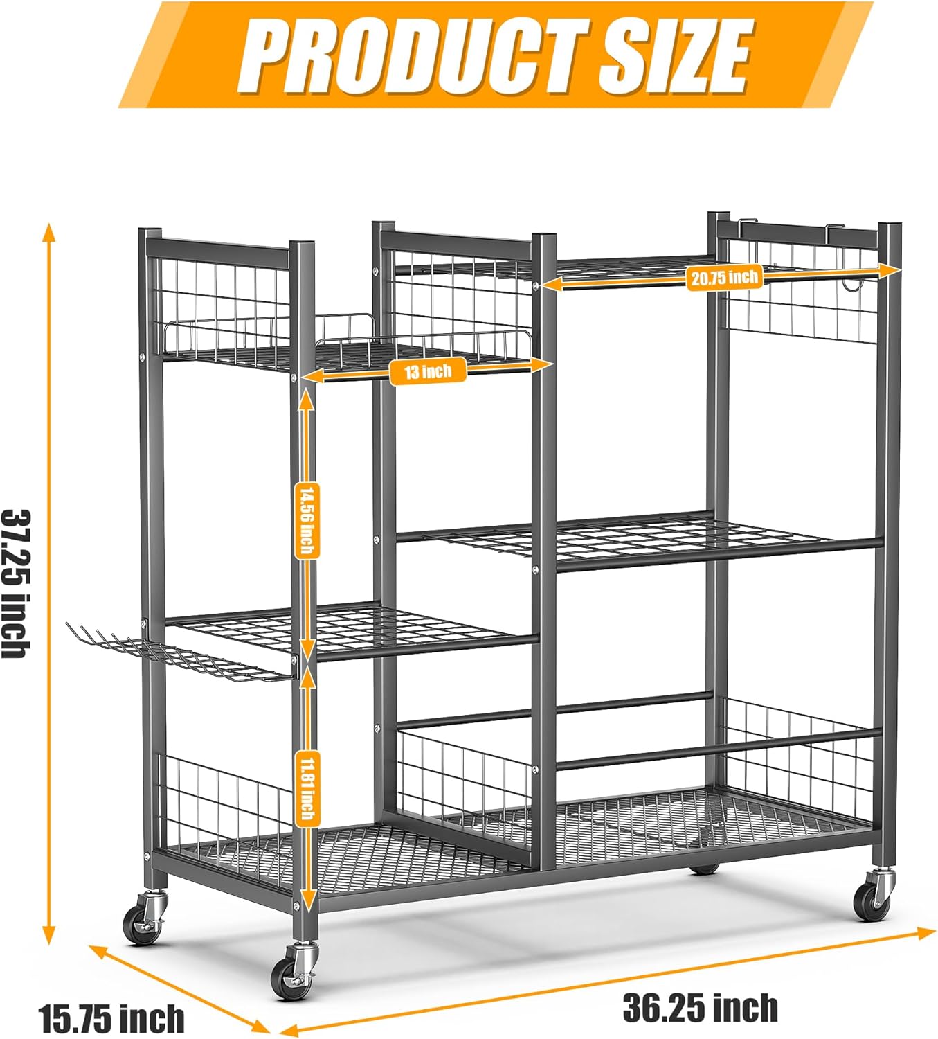 Ultrawall Garden Tool Organizer with Lockable Wheels, Yard Tool Storage Rack for Garage, Garden Tool Stand for Rake, Brooms, Indoor & Outdoor Use