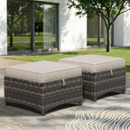 Patio Ottomans Set of 2, 22"x 22"x 18" Outdoor Wicker Footstool with Cushion, Beige, for Garden, Backyard, Deck, Porch, Balcony, Poolside