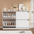 Shoe Storage Cabinet, Wood Shoe Organizer for Entryway with 3 Flip Drawers, Freestanding Shoe Rack with Adjustable Shelf, Narrow Shoe Dresser for Front Door Entrance (White, 4 Drawers)