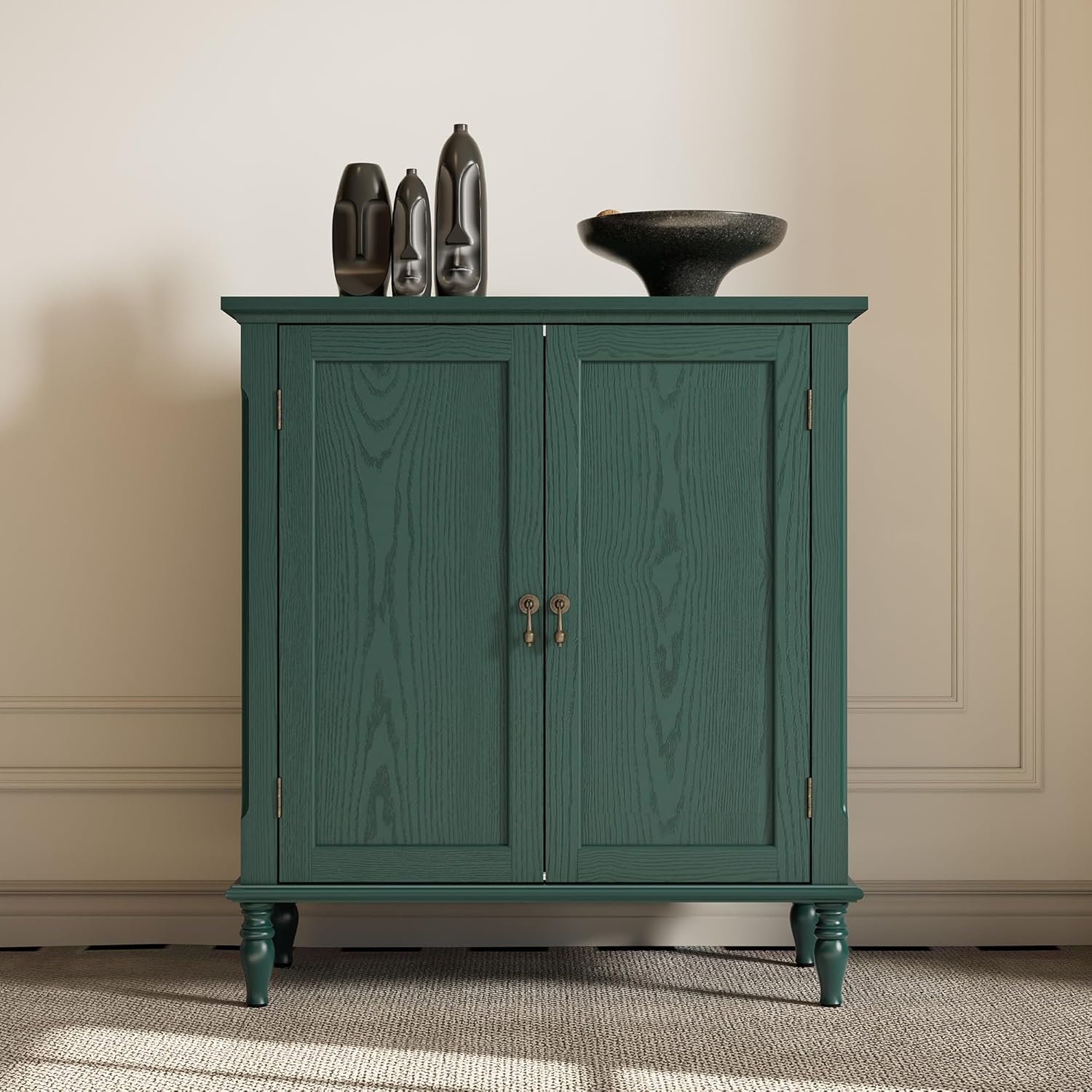 ARTPOWER Sideboard Buffet Cabinet with Storage, Retro Wood Accent Cabinet with 2 Doors, Credenza with Adjustable Shelves for Living Room, Dining Room, Entryway, Green