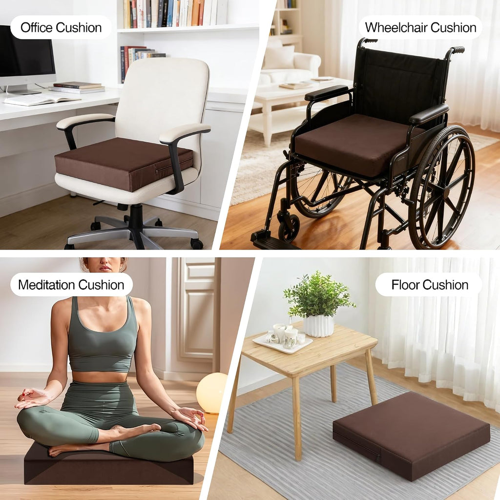 Tromlycs Chair Seat Cushions for Recliners Gel Memory Foam Extra Large Chair Cushions for Seniors 18 x 18 x 4 Inch Brown