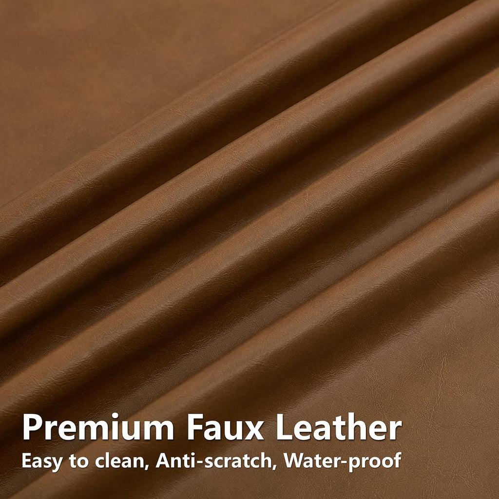 Faux Leather Dining Chairs Set of 6, Mid Century Modern Dining Room Chairs with Barrel Backrest, Upholstered Brown Kitchen Chairs for Dining Room, Restaurant