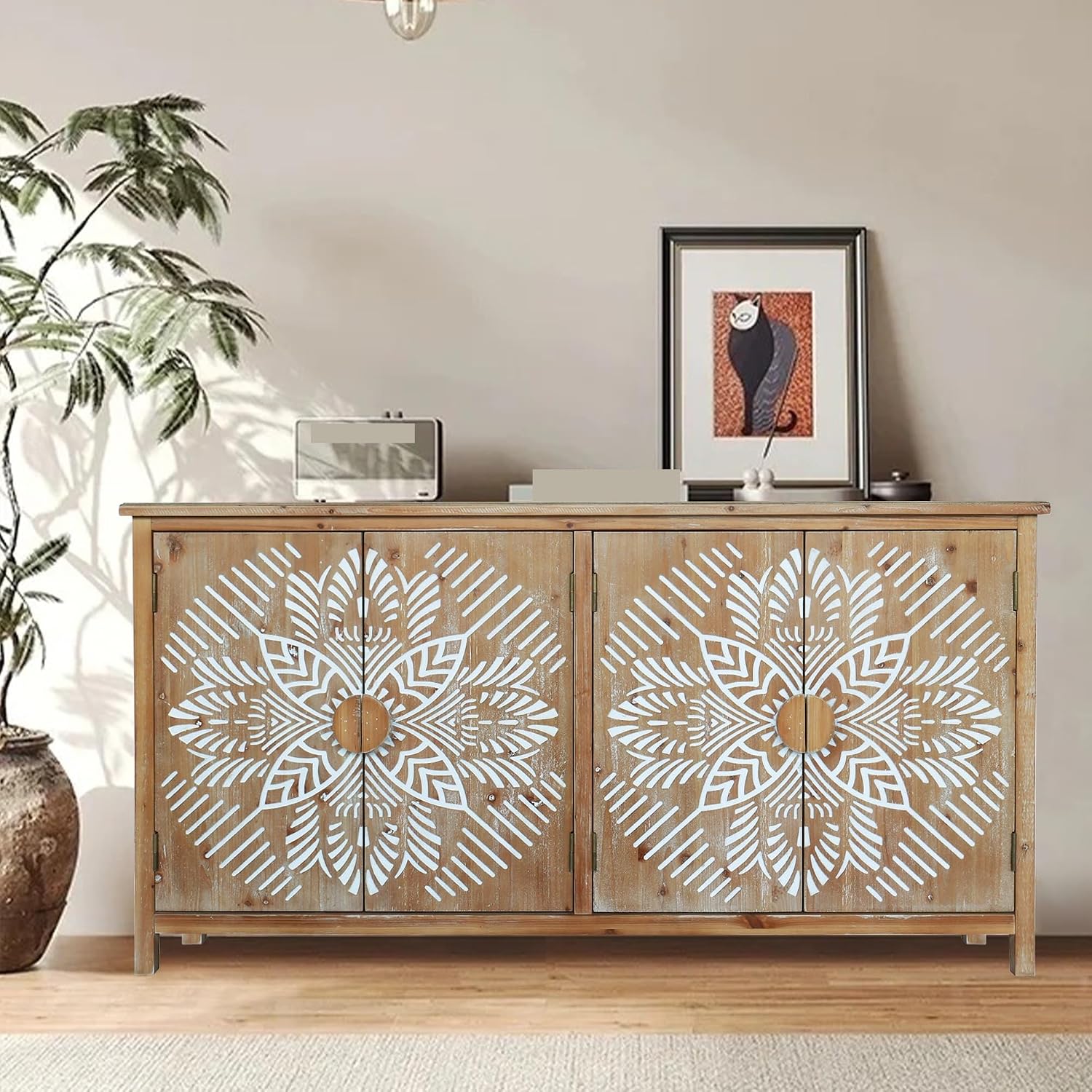 Vintage Rustic Accent Cabinet with 4 Doors, Modern Pantry Cabinet, for Entryway Living Dining Room Bedroom,for Kitchen Home