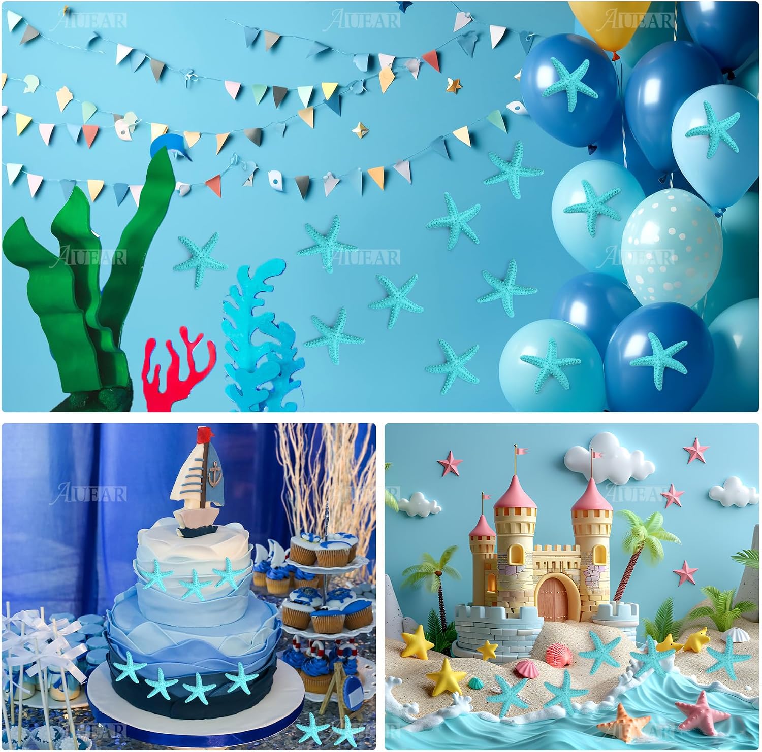 AUEAR, 30 Pack Lovely Starfish Decor Pencil Finger Resin for Wedding Crafts Home Decoration (Light Blue)