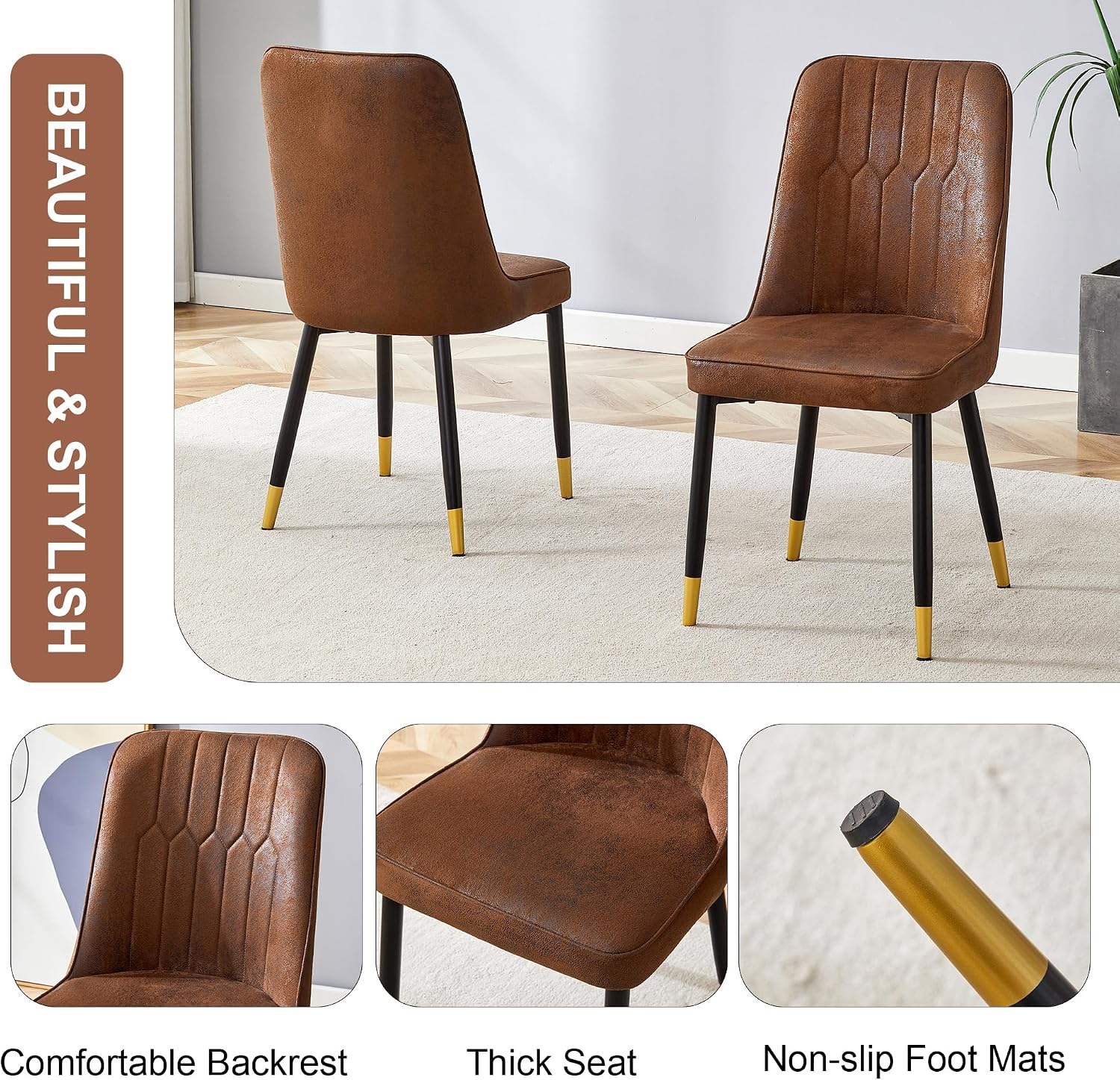 Dining Chairs Set of 2，Modern Dining Chairs, Equipped with Suede Nap Leather Backrest Cushions and Metal Legs, Suitable for Restaurants, Kitchens, and Dining Room Chairs