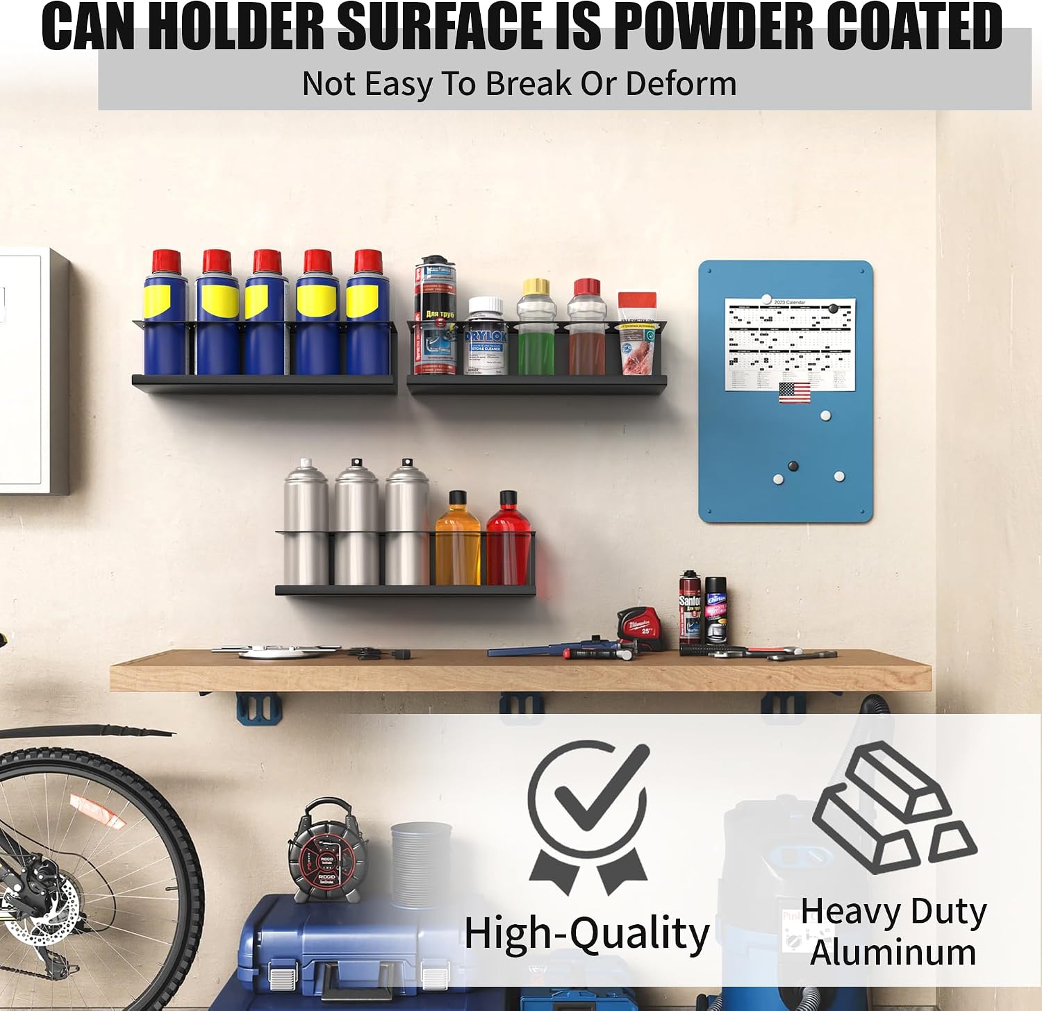 Riciakik 6 Pack Spray Bottle Holder Wall-Mounted, Aerosol Spray Can Holder Storage Rack, Heavy-Duty Paint Bottle Organizer with 30 Holes, Steel Black Spray Rack for Garage, Shop, Home or Tool Trailer