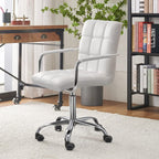 Kemon Office Chiar Desk Chair with Armrests/Wheels Pu Leather Mid Back Adjustable Height Computer Chair for Teens/Students 360°Swivel Rolling Tast Chair(White)