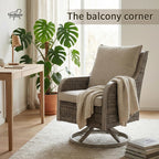 Swivel PE Wicker Chair, Outdoor Patio Chair with 360° Rotation & Water-Resistant Cushion for Porch, Deck, Balcony – All-Weather Handwoven Design (Beige, 1PCS)