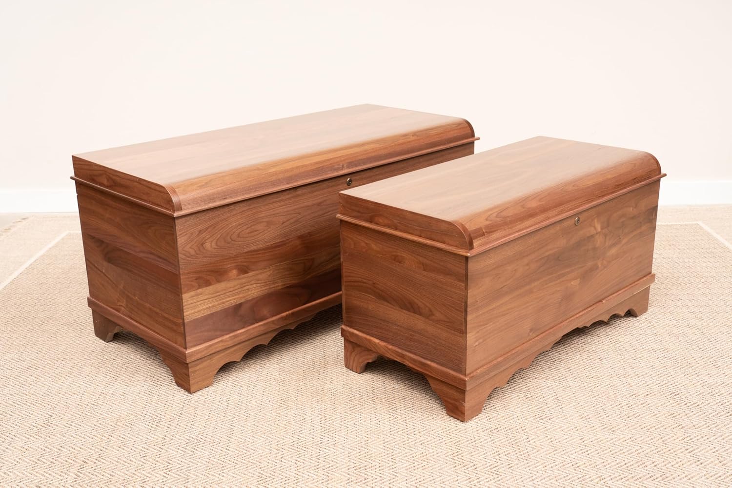 Rustic Red Door Co. Cedar Hope Chest with Waterfall Top, Amish Made Wooden Storage Trunk Box for Bedroom, Blanket, Clothes, Anti-Slam Hinges and Lock, 46", Walnut Wood, Natural Stain