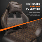 Ferghana Vintage PU Leather Gaming Chair, High Back Gamer Chair with Massage, Ergonomic Computer Office Chair with Footrest for Adults, Racing Style Reclining Video Game Chair Brown