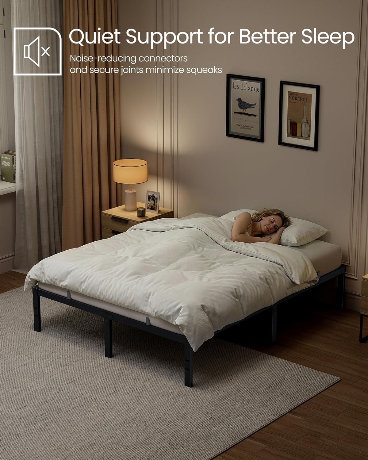 VASAGLE Full Metal Bed Frame 14 Inches Tall, 1100 lb Weight Capacity, No Box Spring Needed, with Under-Bed Storage, Easy Setup, Heavy-Duty Platform Bed, Mattress Retainers, Matte Black URMB652BD02S