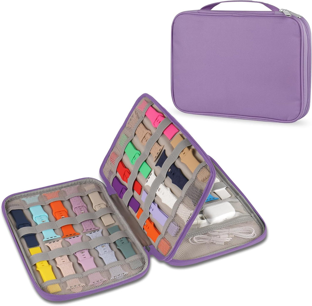 Watch Band Case, Watch Band Storage Organizer Compatible with 35 Watch Bands and Accessories, Watch Straps Carrying Case, Watch Band Holder Fit for Most Sizes of Watch Straps, Purple