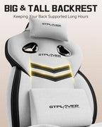 GTPLAYER Gaming Chair for Adults- Ergonomic Big & Tall Gaming Seat with Footrest & Lumbar Support, Fabric Comfortable Computer Office Chair 90-155° Reclining - Heavy Duty Wide Seat, Bright Grey